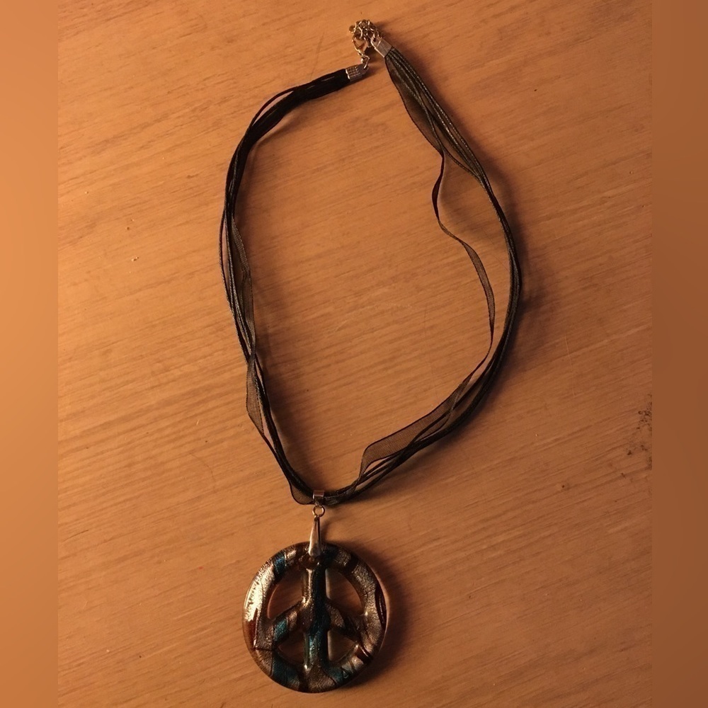 Like New Peace Sign Blown Glass Necklace